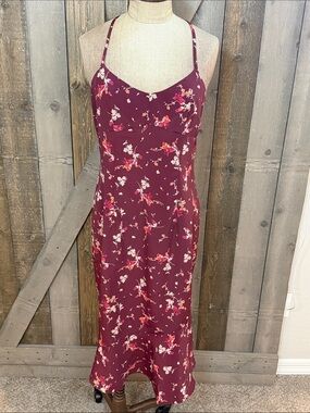 Vintage Express Y2K Floral Bias Cut Midi Slip Dress Cross Back Size 5/6